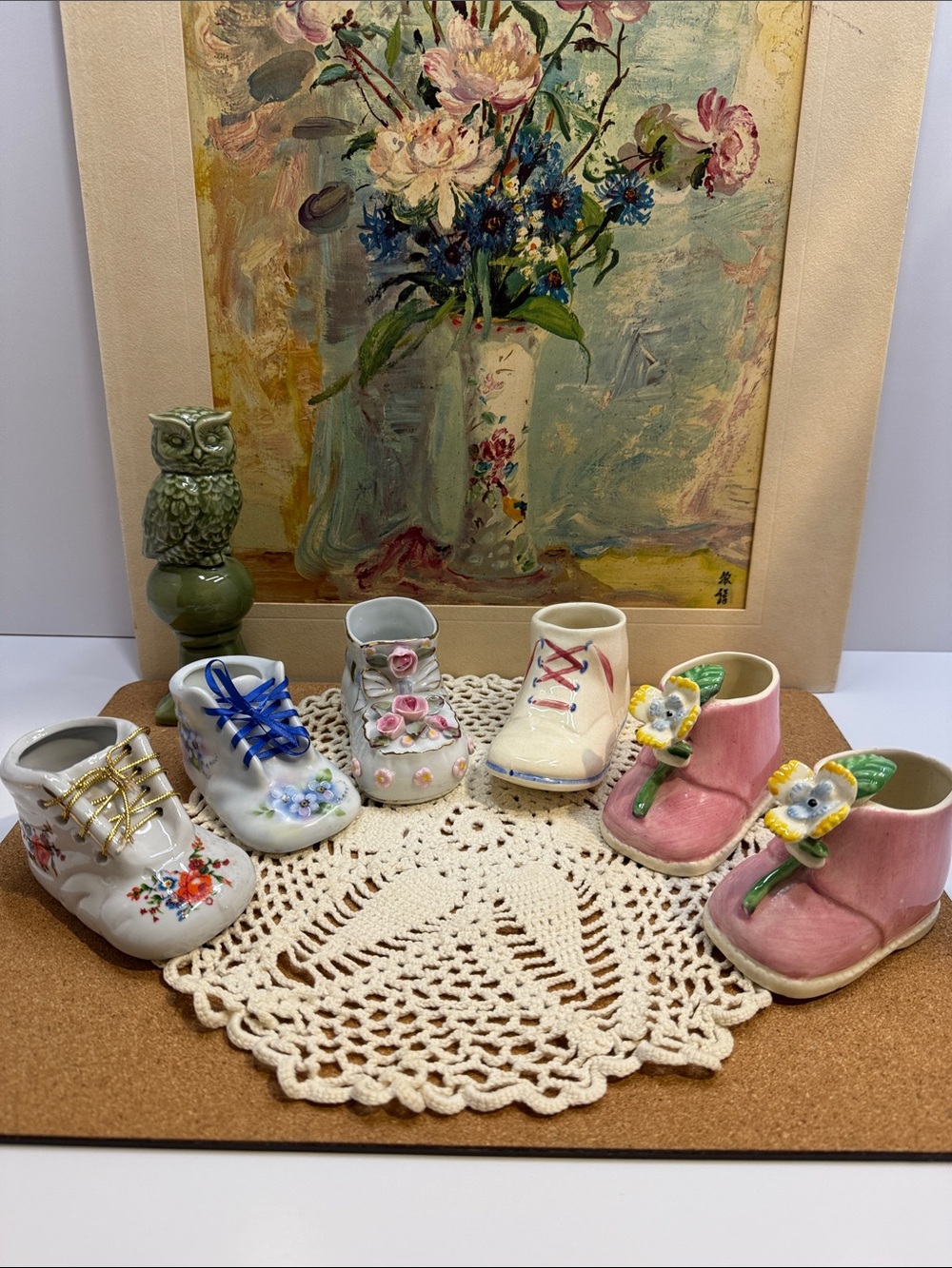 Vintage Ceramic & Porcelain Baby Shoe Figurine Collection - Set of 6